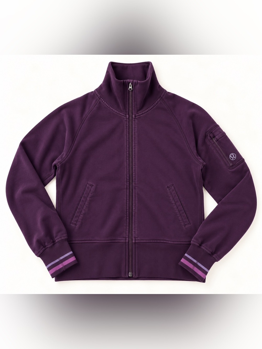 lululemon athletica Girls' Deep Purple Full-Zip Jacket with Striped Cuffs